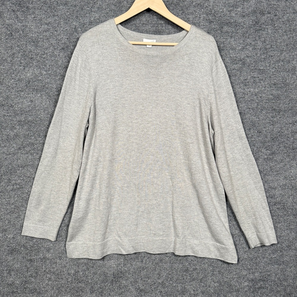 J.Jill Large  Sweater‎ Gray Crew Neck Cotton Nylon Long Sleeves Basic Minimalist
